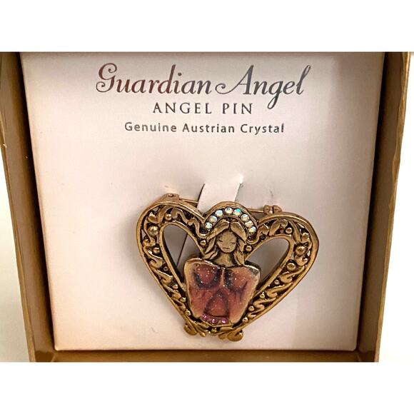 Guardian Angel Brooch Pin Genuine White and Pink Austrian Crystals - Picture 4 of 7